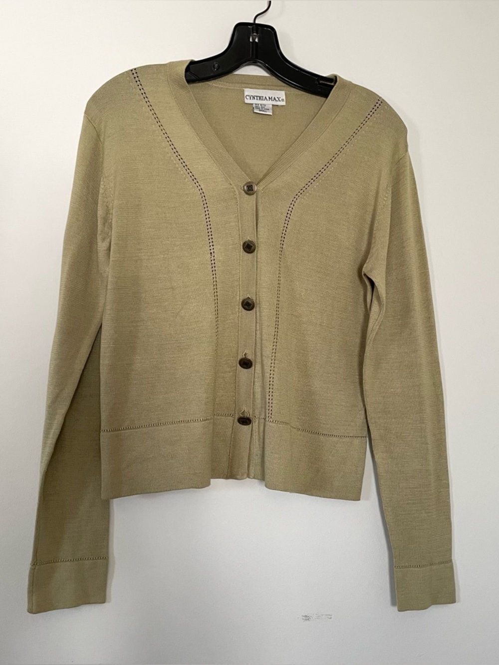 Vintage 100% Silk Minimalist Button Up Cardigan Small Green Neutral Quiet Luxury